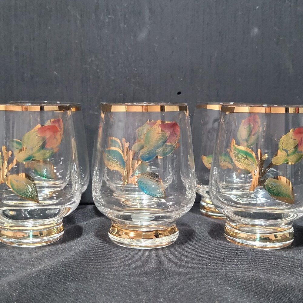 Set of 6 Handpainted Rose Shot/Apertiff Glasses